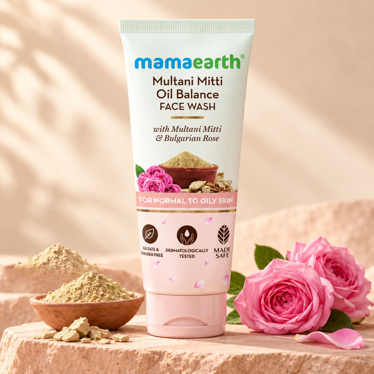 Mamaearth Multani Mitti Oil Balance Face Wash with Multani Mitti & Bulgarian Rose front pack
