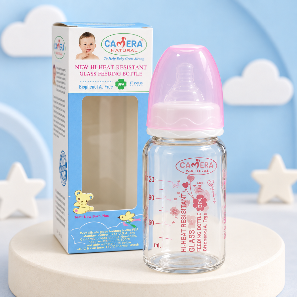 Camera Natural Hi-Heat Resistant Glass Feeding Bottle additional view