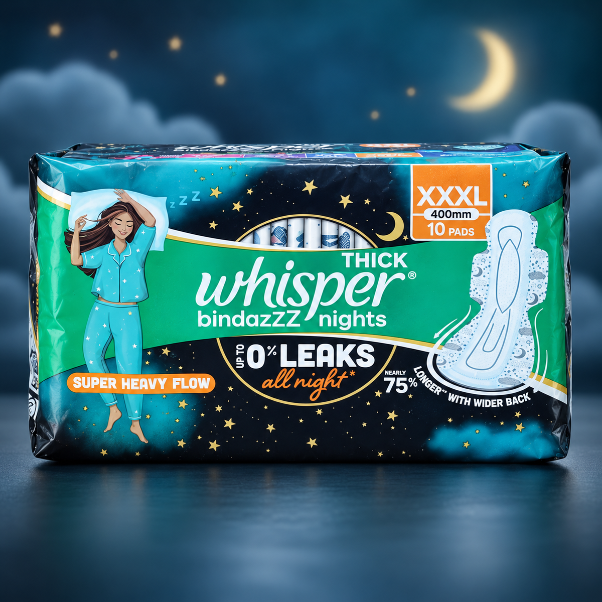 Whisper Bindazzz Nights Thick XXXL 400 mm Sanitary Pads additional view