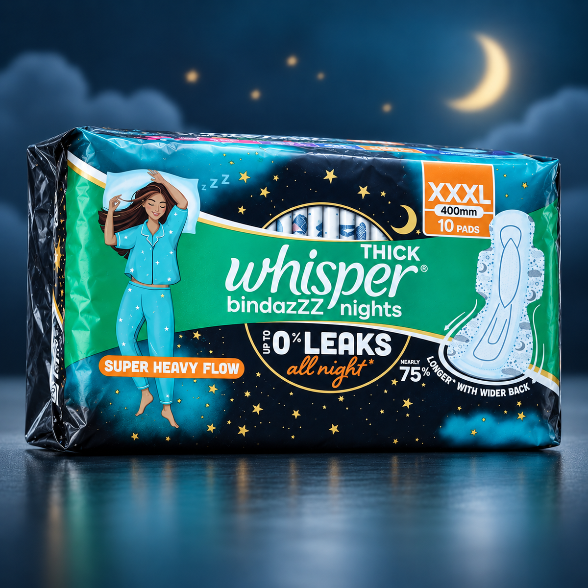 Whisper Bindazzz Nights Thick XXXL 400 mm Sanitary Pads additional view