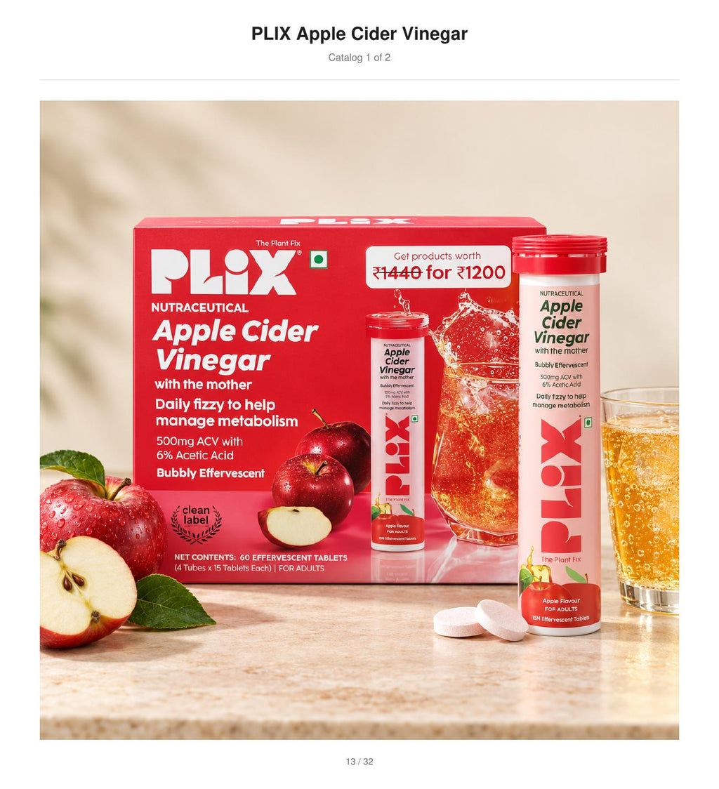 PLIX Apple Cider Vinegar Effervescent Tablets, Apple Flavour front packaging