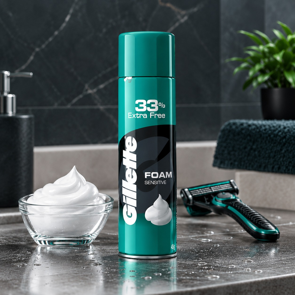 Gillette Sensitive Shaving Foam - 33% Extra Free Pack front pack