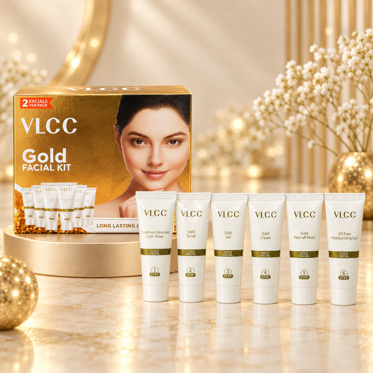 VLCC Gold Facial Kit and kit components